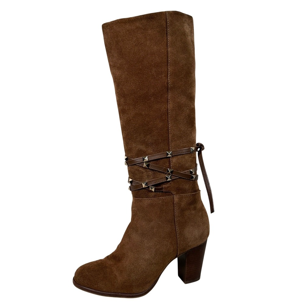 Antonio Melani Binx Brown Suede Studded Tall‎ Boots Boho Block Heeled